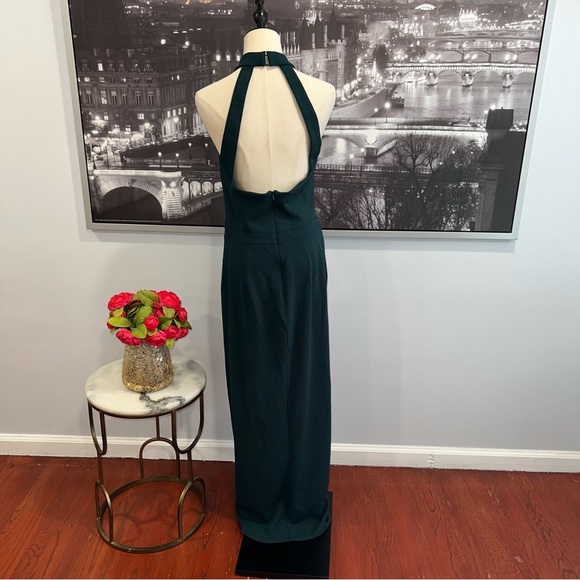 Xscape Sleeveless Halter Neck Crepe Wrap Gown In Pine Green NWT - Reemoly - Picture 9 of 11